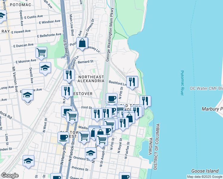 map of restaurants, bars, coffee shops, grocery stores, and more near 101 Independence Avenue Southeast in Washington