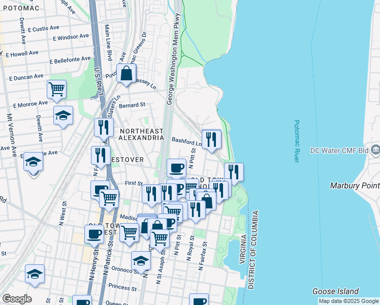 map of restaurants, bars, coffee shops, grocery stores, and more near 101 Independence Avenue Southeast in Washington