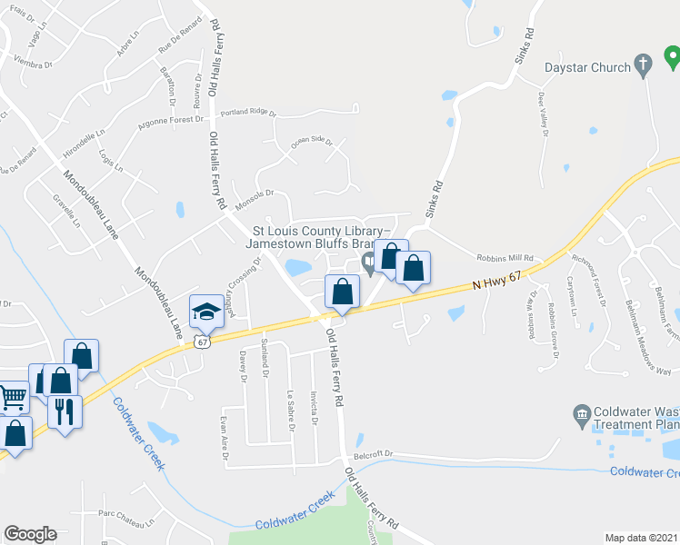 map of restaurants, bars, coffee shops, grocery stores, and more near 4208 Inlet Isle Drive in Florissant