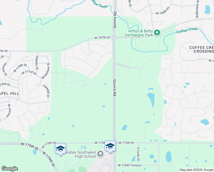 map of restaurants, bars, coffee shops, grocery stores, and more near 17152 South Quivira Road in Olathe