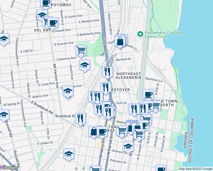map of restaurants, bars, coffee shops, grocery stores, and more near 101 Independence Avenue Southeast in Washington