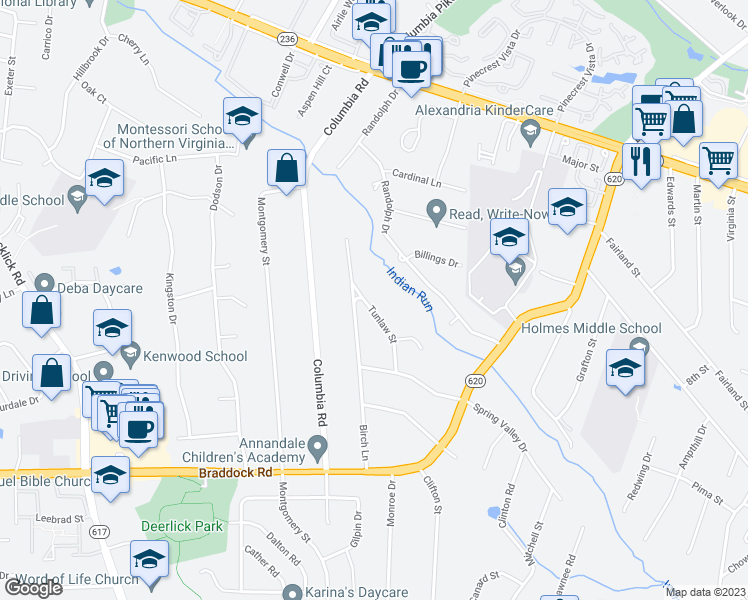 map of restaurants, bars, coffee shops, grocery stores, and more near 4913 Tunlaw Street in Alexandria