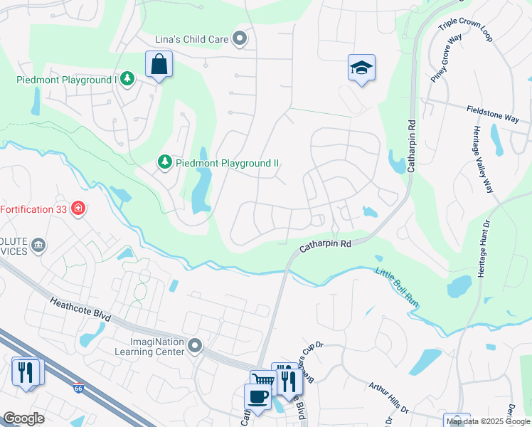 map of restaurants, bars, coffee shops, grocery stores, and more near 6604 Kanawha Way in Gainesville