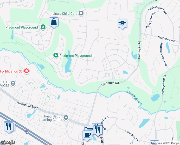 map of restaurants, bars, coffee shops, grocery stores, and more near 6604 Kanawha Way in Gainesville
