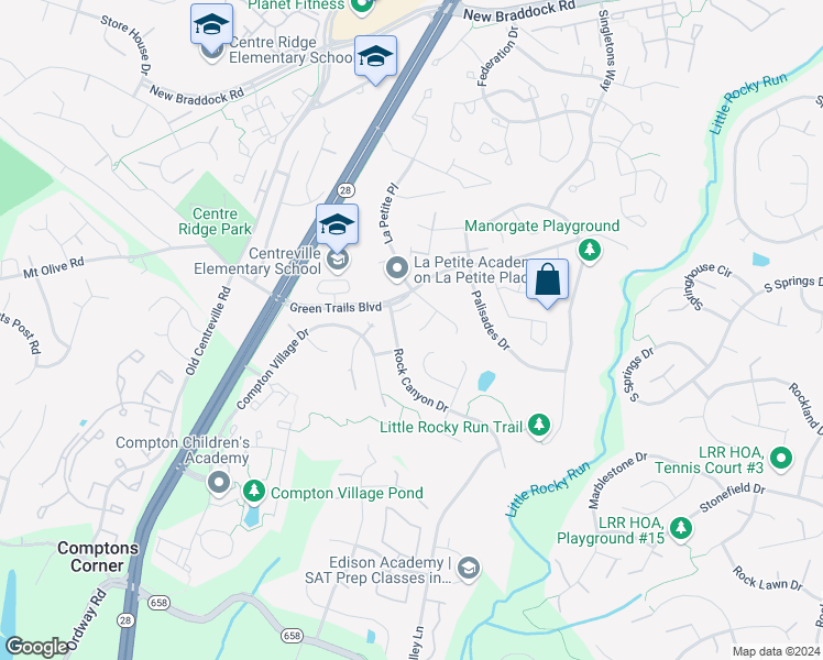 map of restaurants, bars, coffee shops, grocery stores, and more near 6606 English Saddle Court in Centreville