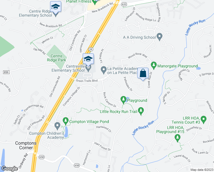 map of restaurants, bars, coffee shops, grocery stores, and more near 6606 English Saddle Court in Centreville