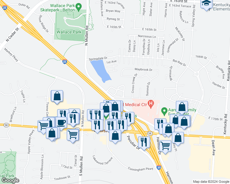 map of restaurants, bars, coffee shops, grocery stores, and more near 16889 Cottage Circle in Belton