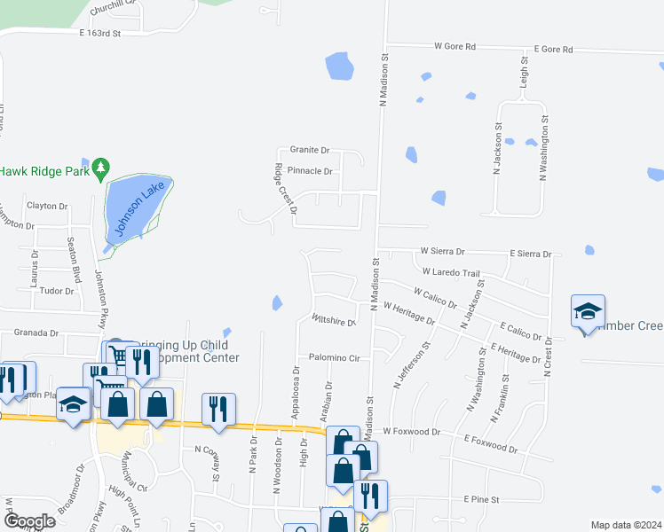 map of restaurants, bars, coffee shops, grocery stores, and more near 422 Sunflower Drive in Raymore