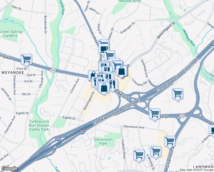 map of restaurants, bars, coffee shops, grocery stores, and more near 6198 Little River Turnpike in Lincolnia