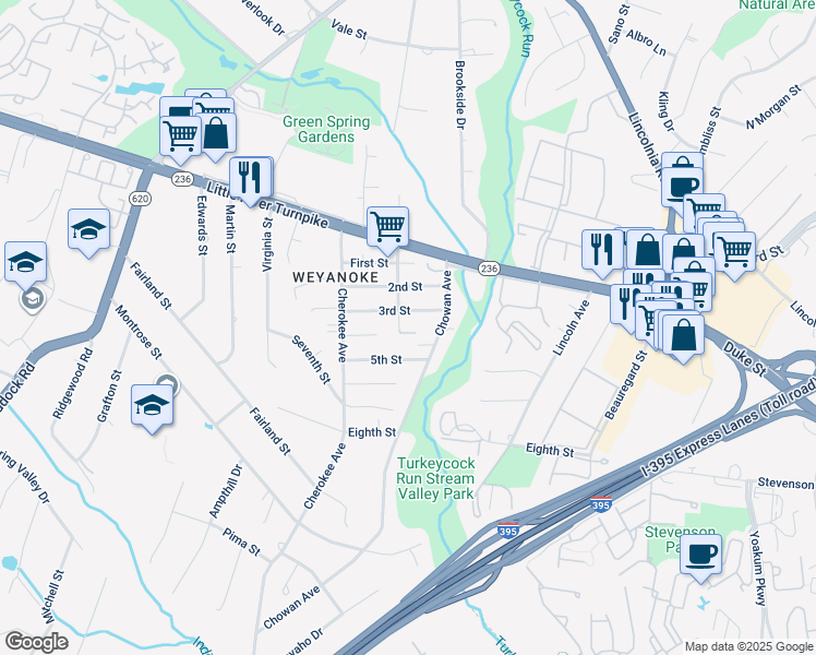 map of restaurants, bars, coffee shops, grocery stores, and more near 6428 4th Street in Alexandria
