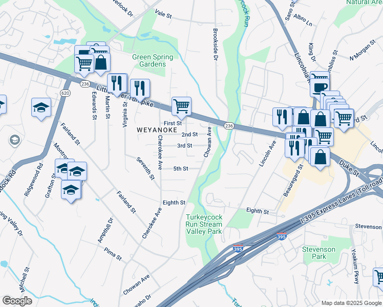 map of restaurants, bars, coffee shops, grocery stores, and more near 6428 4th Street in Alexandria