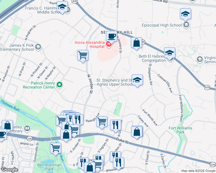map of restaurants, bars, coffee shops, grocery stores, and more near 807 North Howard Street in Alexandria