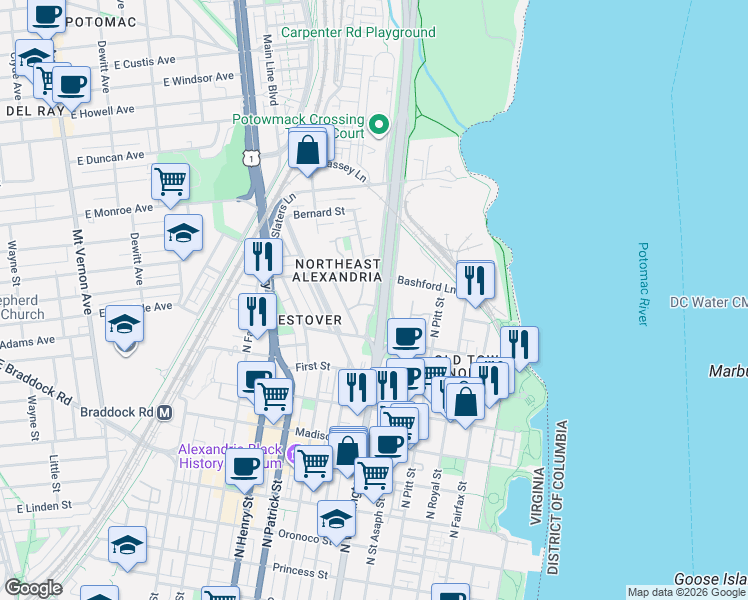 map of restaurants, bars, coffee shops, grocery stores, and more near 101 Independence Avenue Southeast in Washington