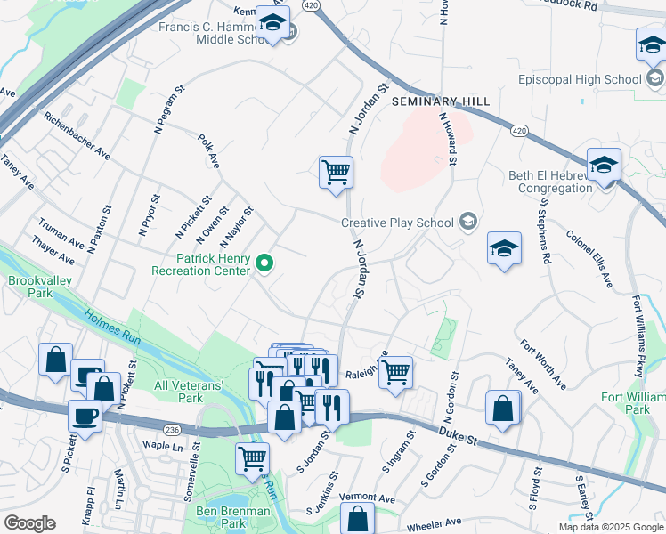 map of restaurants, bars, coffee shops, grocery stores, and more near 618 North Howard Street in Alexandria