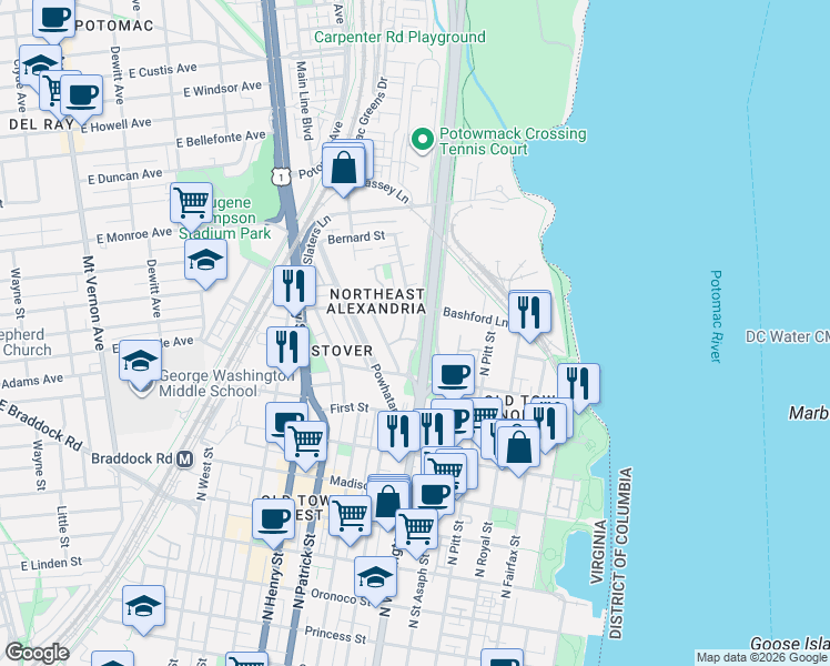 map of restaurants, bars, coffee shops, grocery stores, and more near 101 Independence Avenue Southeast in Washington