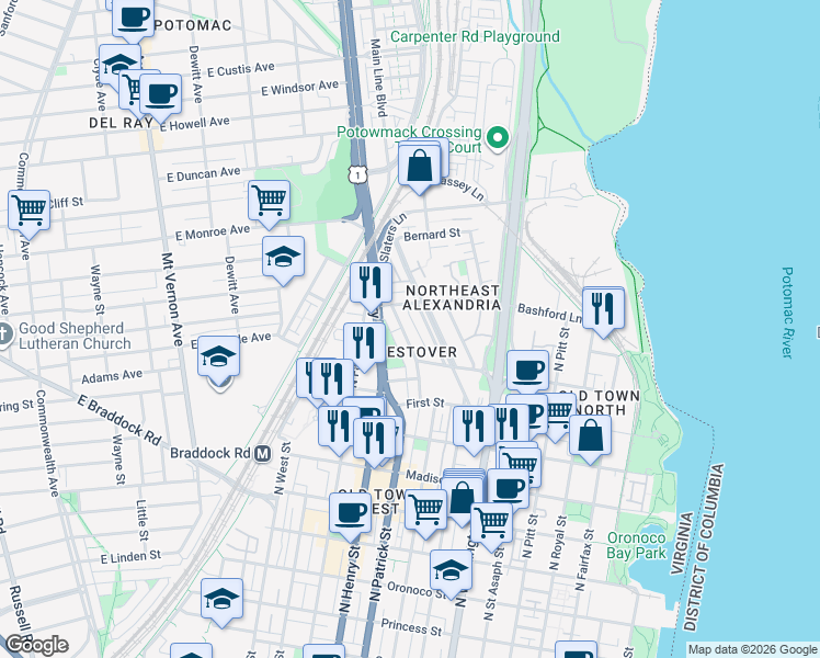 map of restaurants, bars, coffee shops, grocery stores, and more near 101 Independence Avenue Southeast in Washington