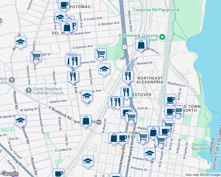 map of restaurants, bars, coffee shops, grocery stores, and more near 101 Independence Avenue Southeast in Washington