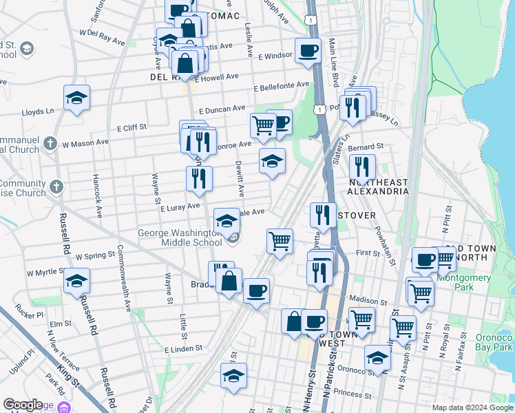 map of restaurants, bars, coffee shops, grocery stores, and more near 101 Independence Avenue Southeast in Washington