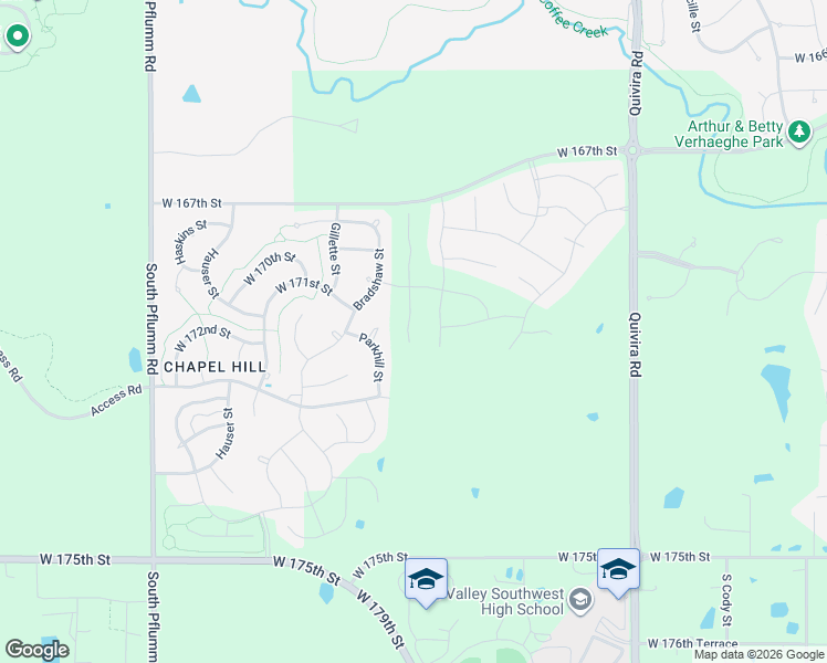 map of restaurants, bars, coffee shops, grocery stores, and more near 17001 Bradshaw Street in Overland Park