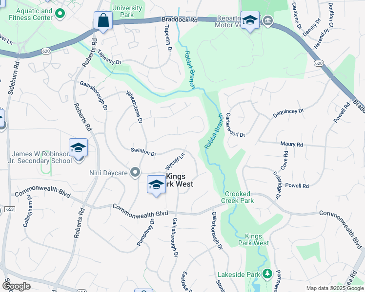 map of restaurants, bars, coffee shops, grocery stores, and more near 5021 Swinton Drive in Fairfax
