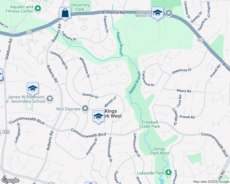 map of restaurants, bars, coffee shops, grocery stores, and more near 5021 Swinton Drive in Fairfax