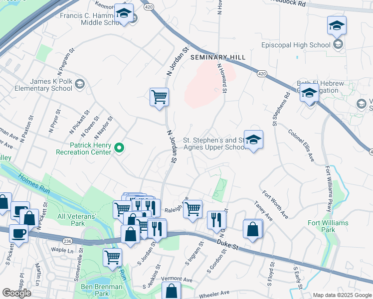 map of restaurants, bars, coffee shops, grocery stores, and more near 710 North Imboden Street in Alexandria