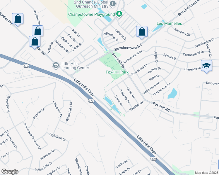 map of restaurants, bars, coffee shops, grocery stores, and more near 1409 Tamarack Drive in Saint Charles