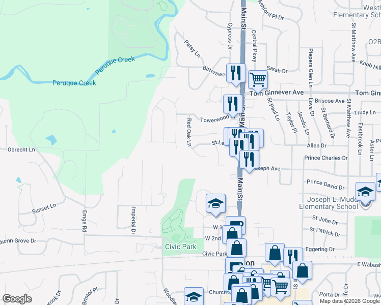 map of restaurants, bars, coffee shops, grocery stores, and more near 209 Saint Leo Drive in O'Fallon