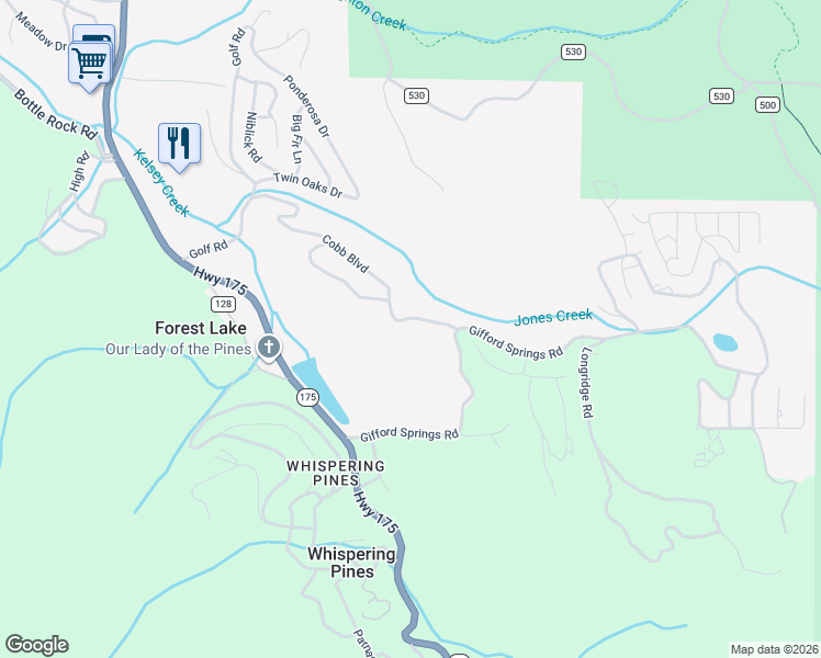map of restaurants, bars, coffee shops, grocery stores, and more near 16710 Cobb Boulevard in Cobb