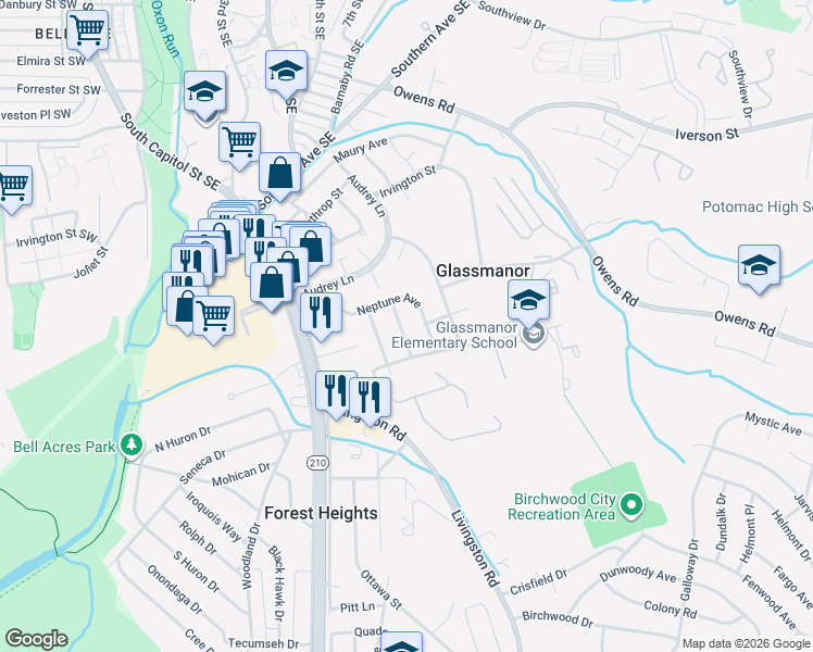 map of restaurants, bars, coffee shops, grocery stores, and more near 101 Independence Avenue Southeast in Washington