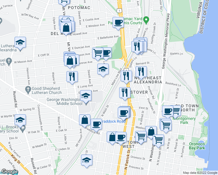 map of restaurants, bars, coffee shops, grocery stores, and more near 101 Independence Avenue Southeast in Washington