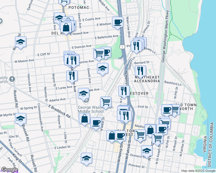 map of restaurants, bars, coffee shops, grocery stores, and more near 101 Independence Avenue Southeast in Washington