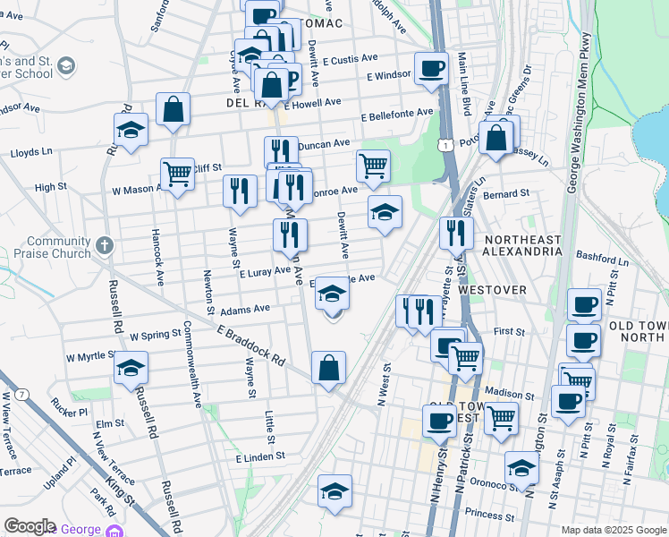 map of restaurants, bars, coffee shops, grocery stores, and more near 101 Independence Avenue Southeast in Washington
