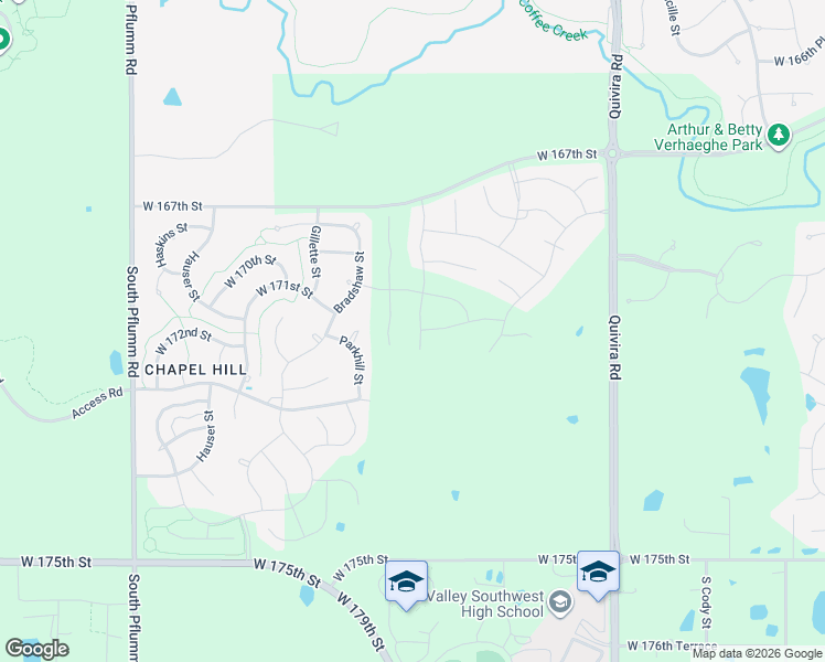 map of restaurants, bars, coffee shops, grocery stores, and more near 17001 Bradshaw Street in Overland Park