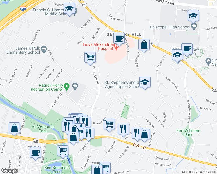 map of restaurants, bars, coffee shops, grocery stores, and more near 807 North Howard Street in Alexandria