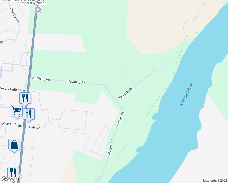 map of restaurants, bars, coffee shops, grocery stores, and more near 100 Hawning Road in Saint Charles
