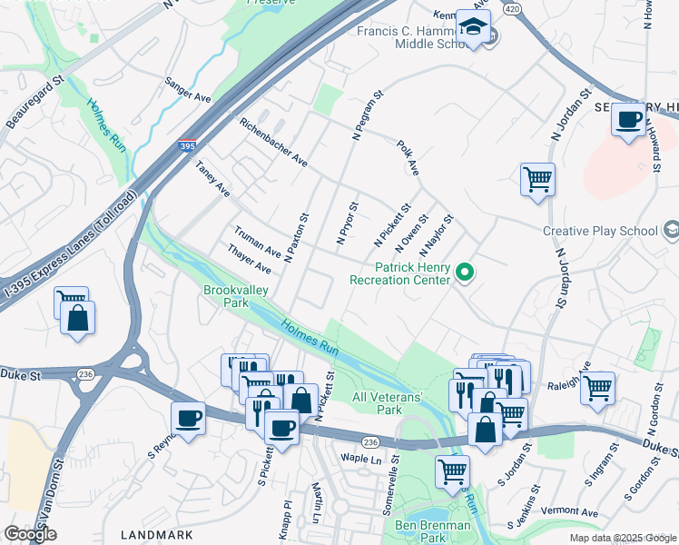 map of restaurants, bars, coffee shops, grocery stores, and more near 5101 Talbot Place in Alexandria