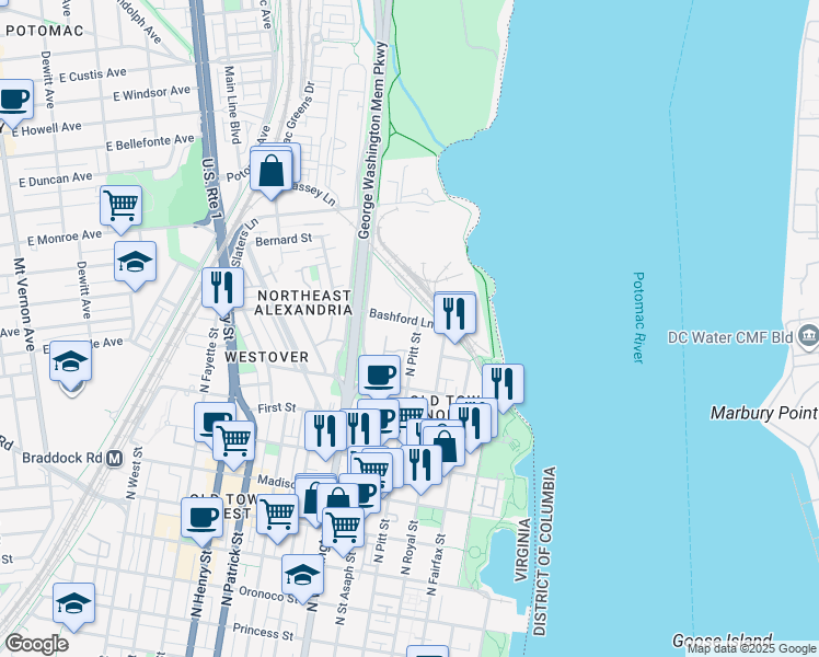 map of restaurants, bars, coffee shops, grocery stores, and more near 101 Independence Avenue Southeast in Washington