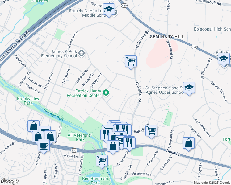 map of restaurants, bars, coffee shops, grocery stores, and more near 4643 Taney Avenue in Alexandria