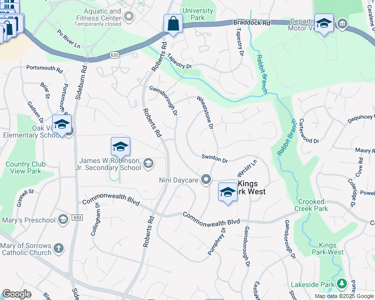 map of restaurants, bars, coffee shops, grocery stores, and more near 4978 Swinton Drive in Fairfax