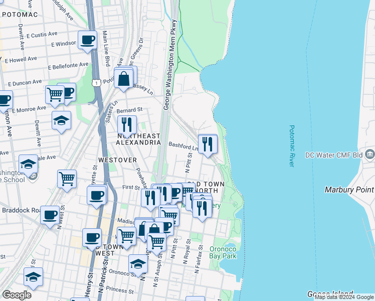 map of restaurants, bars, coffee shops, grocery stores, and more near 101 Independence Avenue Southeast in Washington