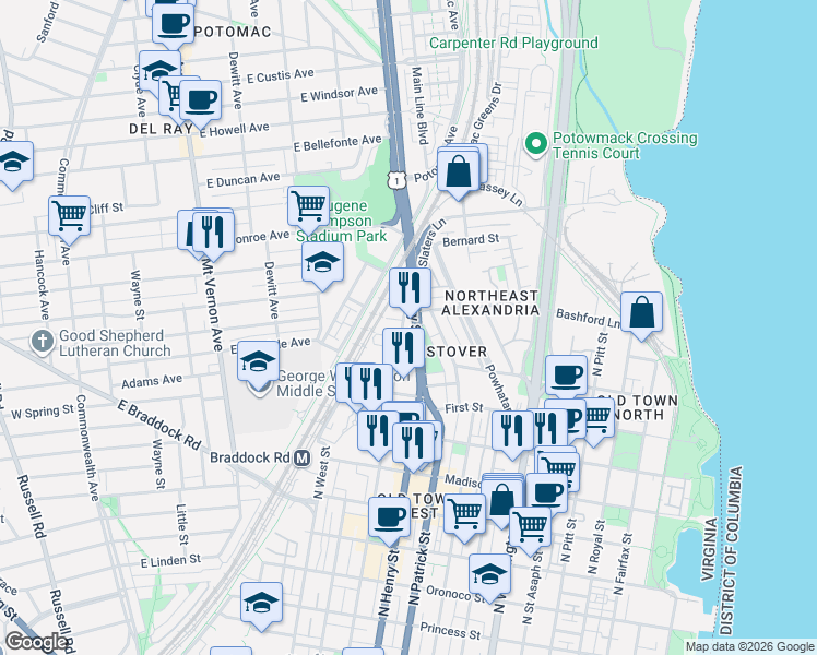 map of restaurants, bars, coffee shops, grocery stores, and more near 101 Independence Avenue Southeast in Washington