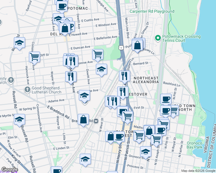 map of restaurants, bars, coffee shops, grocery stores, and more near 101 Independence Avenue Southeast in Washington
