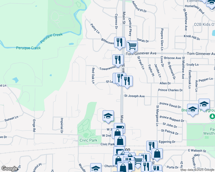 map of restaurants, bars, coffee shops, grocery stores, and more near 707 Le Clar Drive in O'Fallon