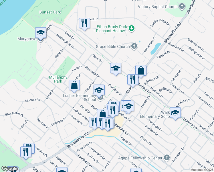 map of restaurants, bars, coffee shops, grocery stores, and more near 2015 Flamingo Drive in Florissant