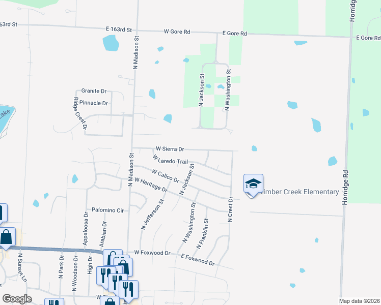 map of restaurants, bars, coffee shops, grocery stores, and more near 118 West Sierra Drive in Raymore