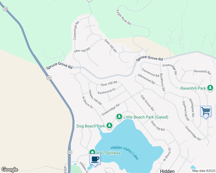map of restaurants, bars, coffee shops, grocery stores, and more near 18371 Deer Hill Road in Hidden Valley Lake