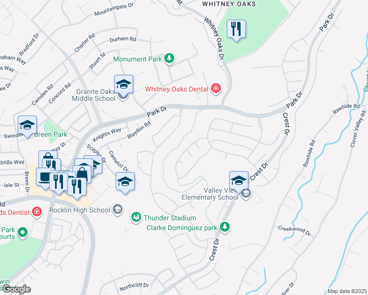 map of restaurants, bars, coffee shops, grocery stores, and more near 4516 Scenic Drive in Rocklin