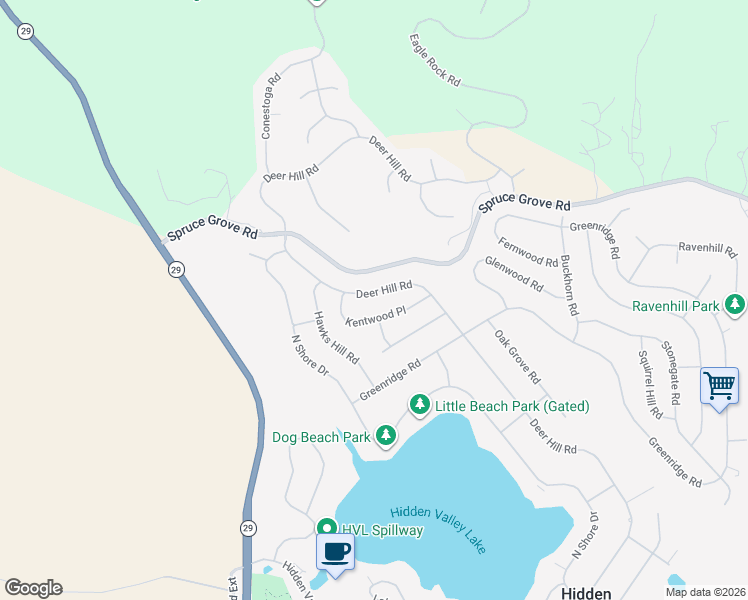 map of restaurants, bars, coffee shops, grocery stores, and more near 18322 Deer Hill Road in Hidden Valley Lake