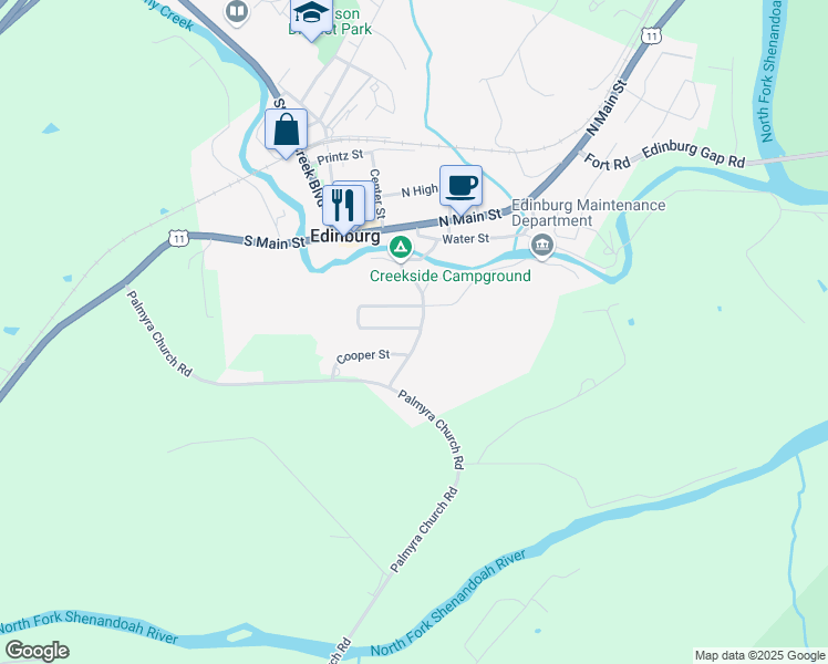 map of restaurants, bars, coffee shops, grocery stores, and more near 101 Massanutten Street in Edinburg